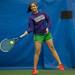Sonal Bahl of Pioneer girls tennis team retunes the ball  during practice Thursday night.
Courtney Sacco I AnnArbor.com 
